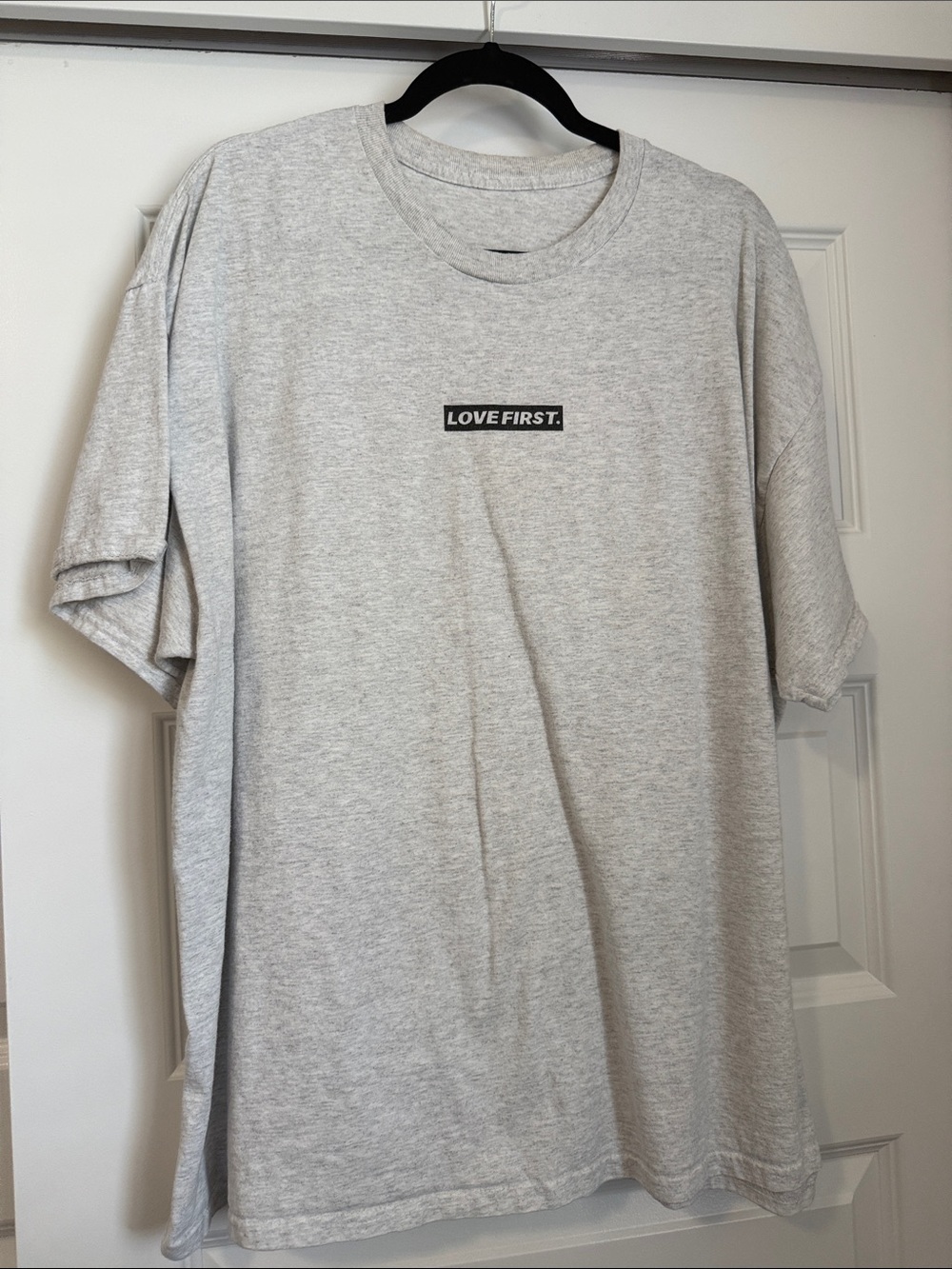 LOVE FIRST Heather Light Gray Crewneck Graphic T-Shirt